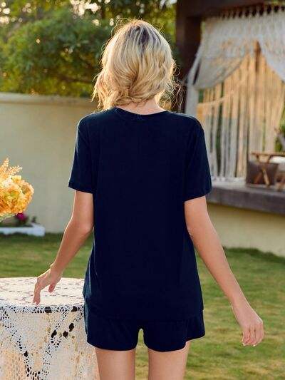 V-Neck Short Sleeve Top and Pocketed Shorts Lounge Set - Trendsi - Flyclothing LLC