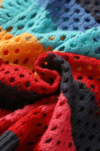 Openwork Color Block Tied Cardigan - Trendsi - Flyclothing LLC