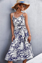 Floral Frill Trim Scoop Neck Spaghetti Strap Dress - Trendsi - Flyclothing LLC