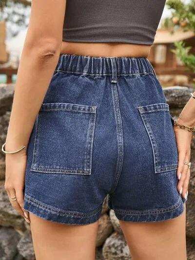 High Waist Denim Shorts with Pockets - Trendsi - Flyclothing LLC