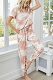 Tie-Dye Round Neck Short Sleeve Top and Pants Lounge Set - Flyclothing LLC