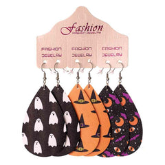 Halloween PU Teardrop Earrings Set - Trendsi