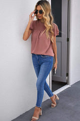 Polka Dot Smocked Flutter Sleeve Blouse - Trendsi - Flyclothing LLC
