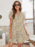 Animal Print Button Front Flutter Sleeve Dress - Trendsi