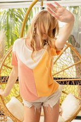 BiBi Round Neck Color Block Short Sleeve T-Shirt - Trendsi - Flyclothing LLC