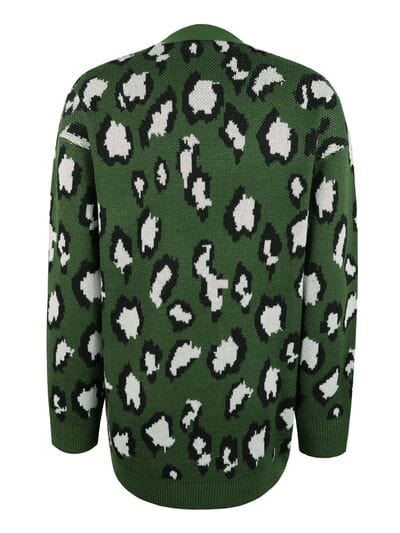 Leopard Open Front Dropped Shoulder Cardigan - Trendsi