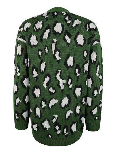 Leopard Open Front Dropped Shoulder Cardigan - Trendsi - Flyclothing LLC