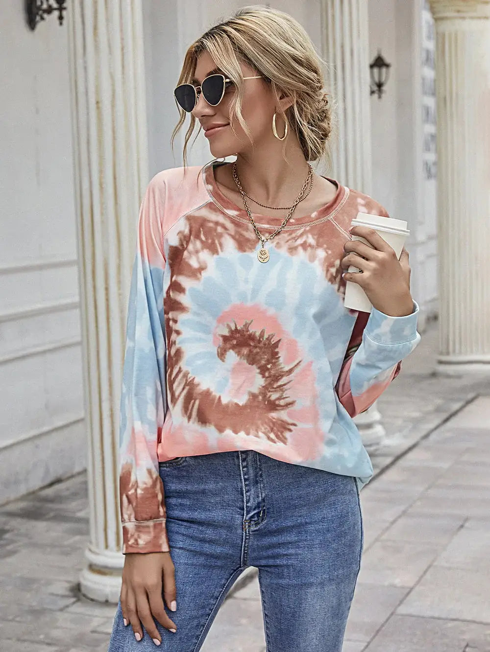 Printed Round Neck Raglan Sleeve Tee - Trendsi - Flyclothing LLC