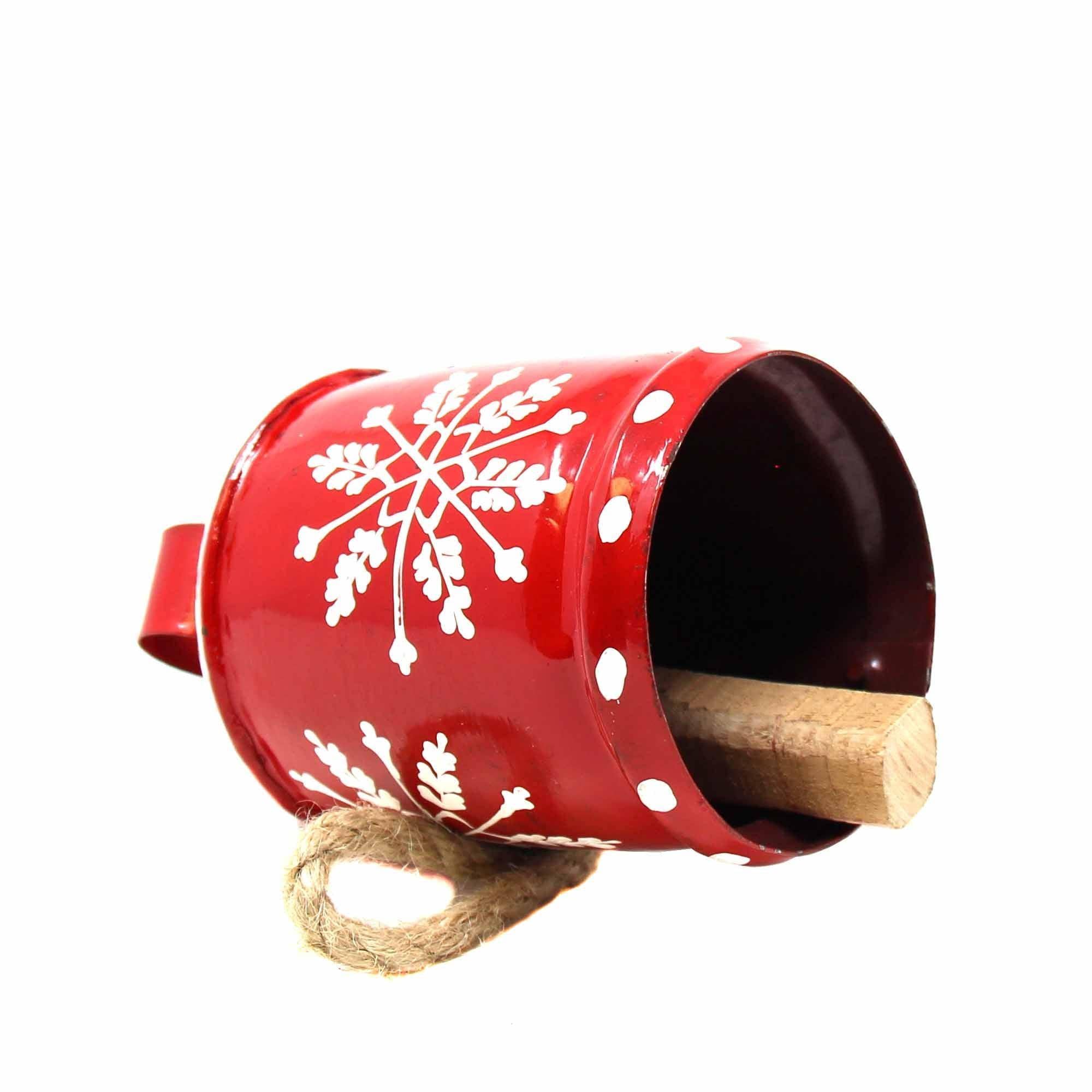 Recycled Rustic Red and White Snowflake Irong Hanging Bell - Asha Handicrafts