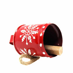Recycled Rustic Red and White Snowflake Irong Hanging Bell - Asha Handicrafts