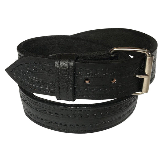 Black Tooled Check Pattern Genuine Leather Western Belt - Rockmount Clothing