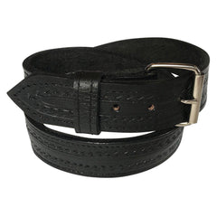 Black Tooled Check Pattern Genuine Leather Western Belt - Rockmount Clothing