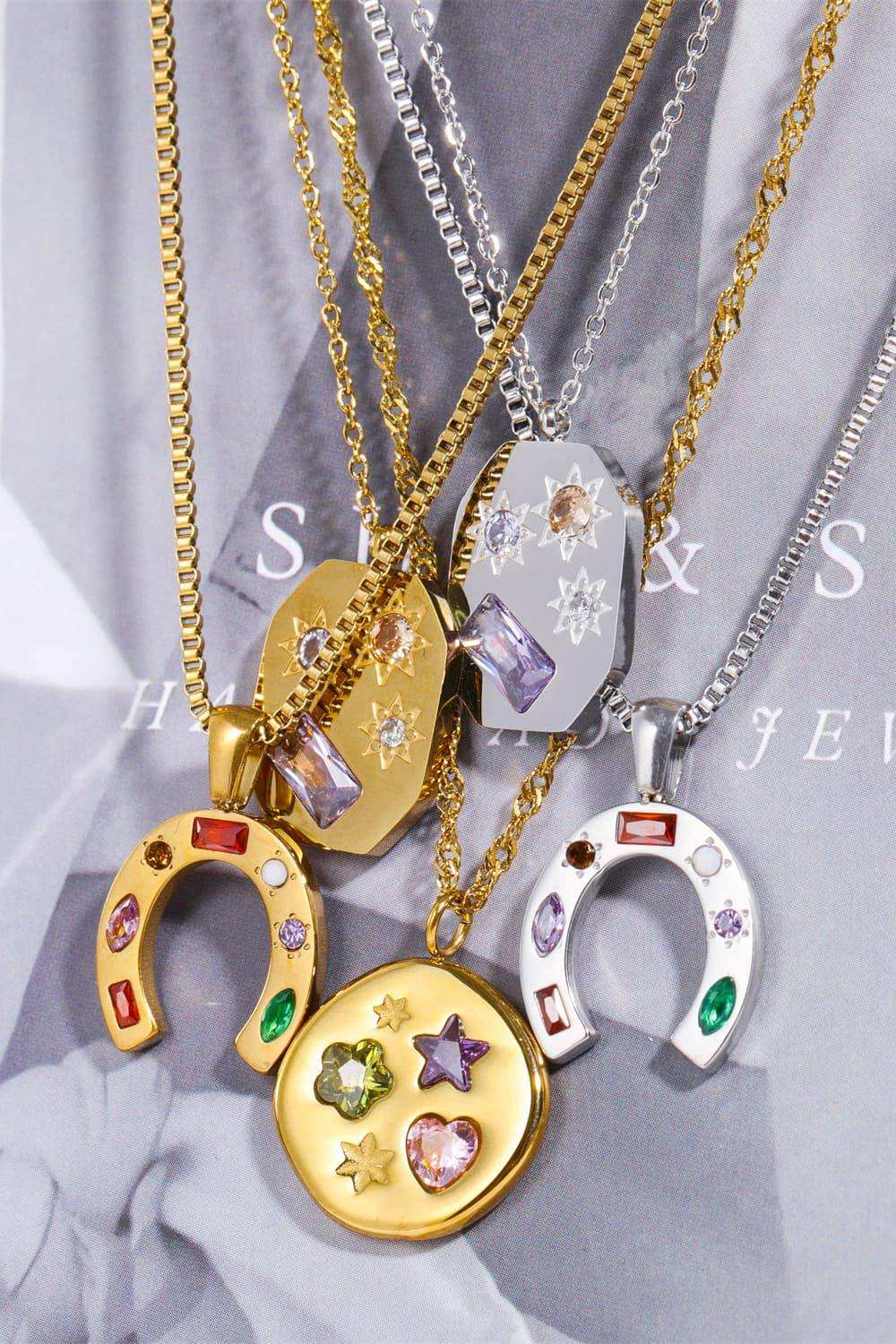 Inlaid Zircon Pendant Stainless Steel Necklace - Trendsi - Flyclothing LLC