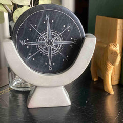 Compass Soapstone Sculpture, Dark Gray Stone - Flyclothing LLC