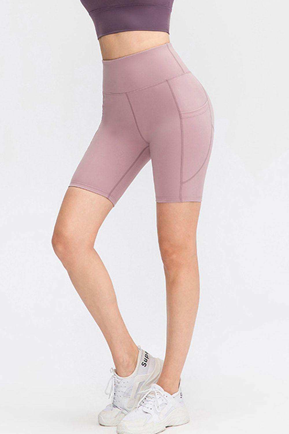 Wide Waistband Sports Shorts with Pockets - Trendsi - Flyclothing LLC