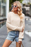 Round Neck Drop Shoulder Long Sleeve Sweater - Trendsi - Flyclothing LLC