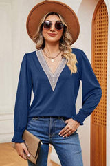 V-Neck Long Sleeve T-Shirt - Trendsi - Flyclothing LLC