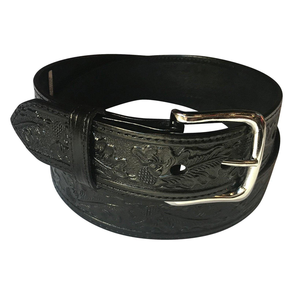 Tooled Floral Genuine Leather Western Belt (Black or Brown) - Rockmount Clothing
