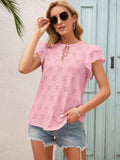 Eyelet Tie Neck Flutter Sleeve Blouse - Trendsi - Flyclothing LLC