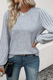 Ribbed Round Neck Long Sleeve Knit Top - Trendsi - Flyclothing LLC