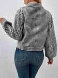 Houndstooth Collared Neck Button Up Jacket - Trendsi - Flyclothing LLC