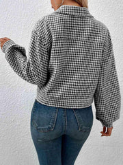 Houndstooth Collared Neck Button Up Jacket - Trendsi