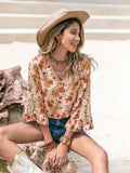 Floral V-Neck Spliced Lace Blouse - Trendsi