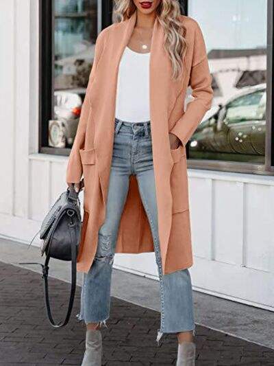 Open Front Dropped Shoulder Outerwear - Trendsi - Flyclothing LLC