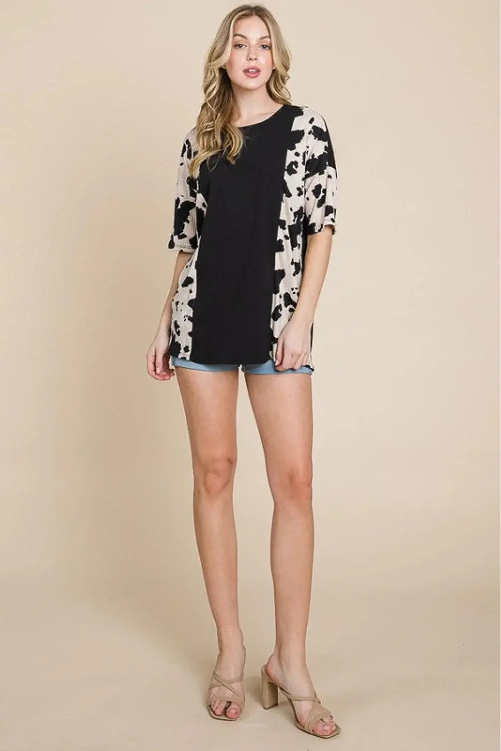 BOMBOM Rodeo Love Ribbed Animal Contrast Tee - Trendsi - Flyclothing LLC