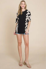 BOMBOM Rodeo Love Ribbed Animal Contrast Tee - Trendsi - Flyclothing LLC