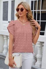 Swiss Dot Round Neck Short Sleeve T-Shirt - Trendsi - Flyclothing LLC