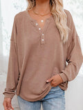 Buttoned Drop Shoulder Top - Trendsi