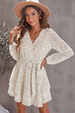 Tied Polka Dot Balloon Sleeve Layered Dress - Trendsi - Flyclothing LLC