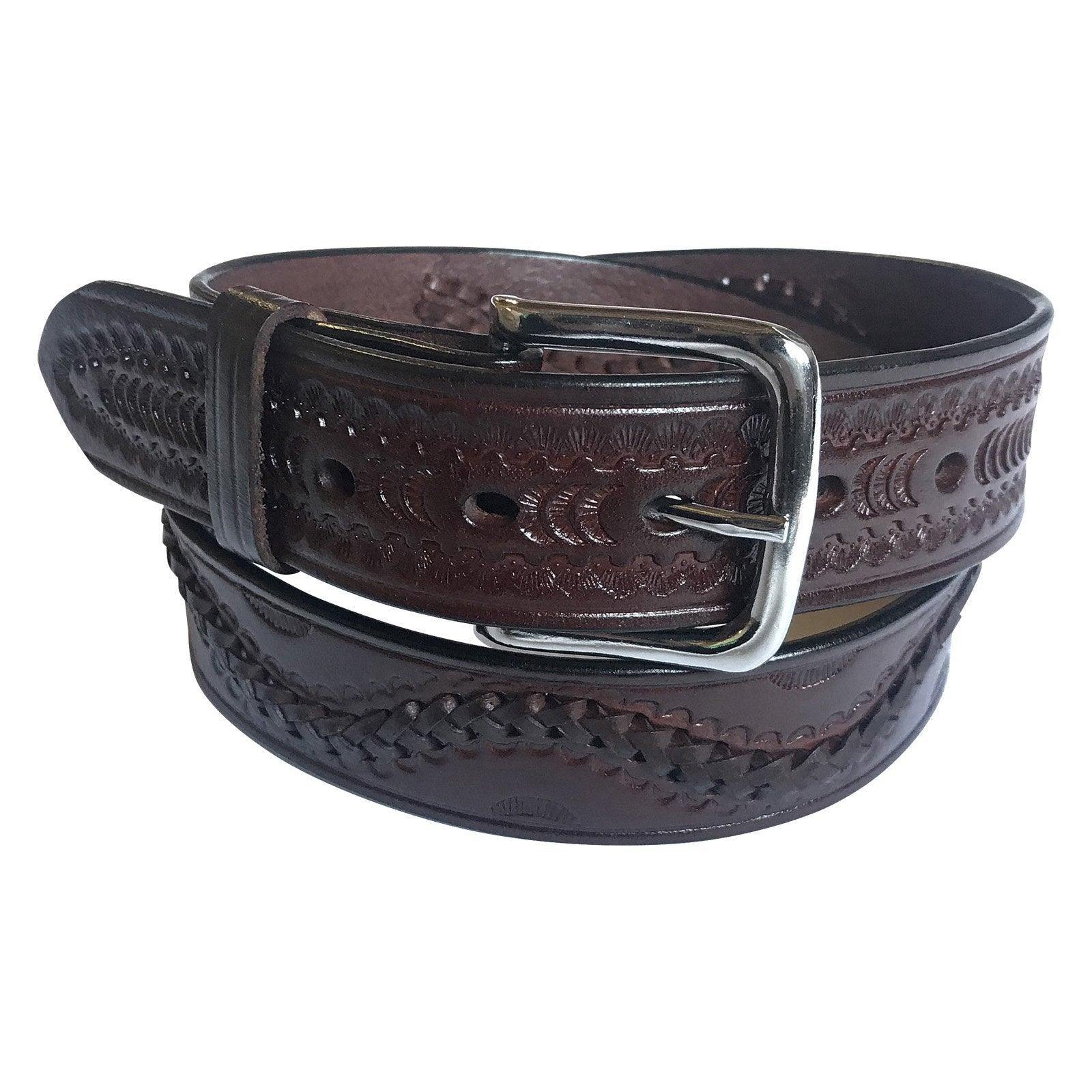 Laced & Tooled Brown Genuine Leather Western Belt - Rockmount Clothing
