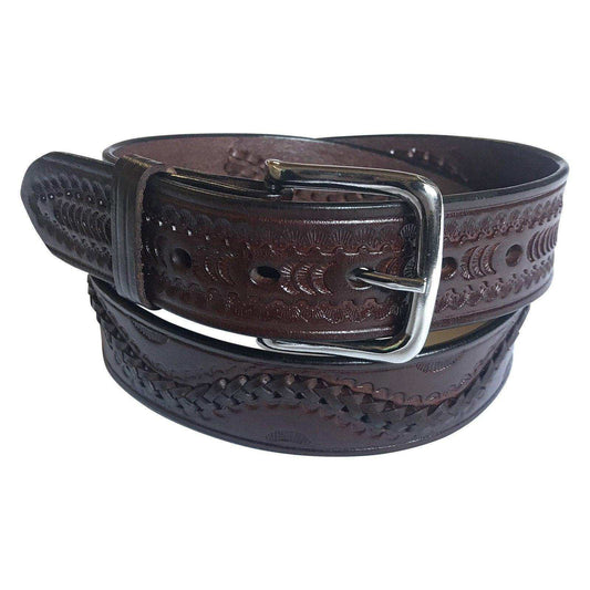 Laced & Tooled Brown Genuine Leather Western Belt - Rockmount Clothing - Flyclothing LLC
