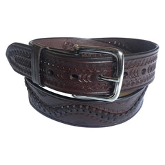 Laced & Tooled Brown Genuine Leather Western Belt - Rockmount Clothing