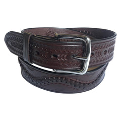 Laced & Tooled Brown Genuine Leather Western Belt - Flyclothing LLC