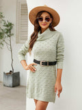 Turtleneck Long Sleeve Slit Sweater Dress - Trendsi - Flyclothing LLC