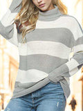 Striped Turtleneck Long Sleeve Sweater - Trendsi - Flyclothing LLC