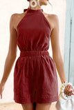 Halter Neck Tie Back Romper - Trendsi - Flyclothing LLC