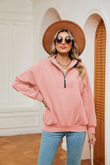 Half-Zip Dropped Shoulder Sweatshirt - Trendsi