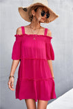 Cold-Shoulder Frill Trim Tiered Dress - Trendsi