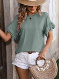 Ruffled Round Neck Short Sleeve Blouse - Trendsi - Flyclothing LLC