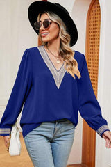 V-Neck Long Sleeve T-Shirt - Trendsi - Flyclothing LLC
