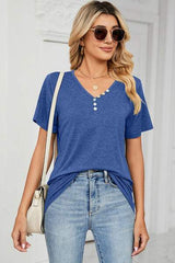 V-Neck Short Sleeve T-Shirt - Trendsi - Flyclothing LLC