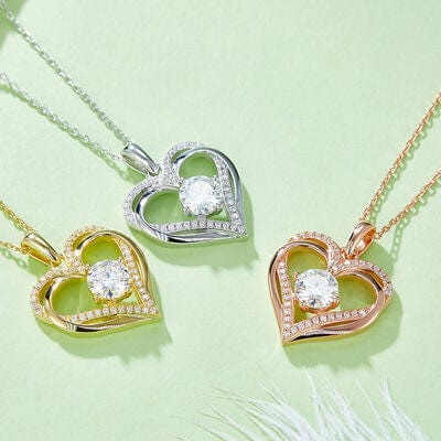 1.2 Carat Moissanite 925 Sterling Silver Heart Necklace - Trendsi