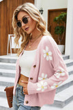 Floral Ribbed Trim Drop Shoulder Cardigan - Trendsi