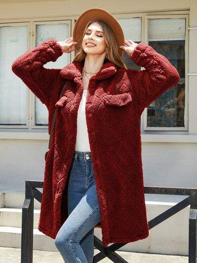 Texture Button Up Dropped Shoulder Coat - Trendsi - Flyclothing LLC