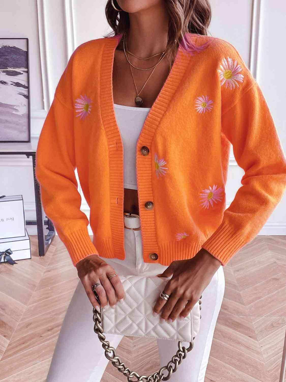 Floral Button Up Cardigan - Trendsi - Flyclothing LLC
