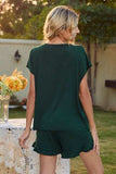 Round Neck Short Sleeve T-Shirt and Drawstring Shorts Lounge Set - Trendsi - Flyclothing LLC
